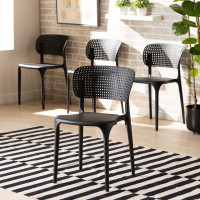 Baxton Studio AY-PC08-Black Plastic-DC Rae Modern and Contemporary Black Finished Polypropylene Plastic 4-Piece Stackable Dining Chair Setl